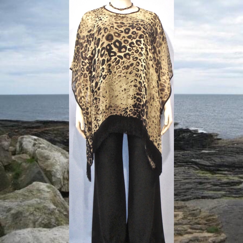 JFD Leopard Fringe Poncho